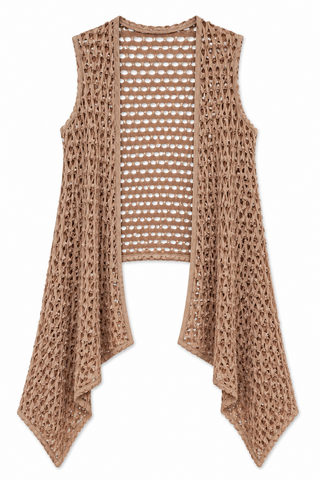 Taupe Textured Open Vest
