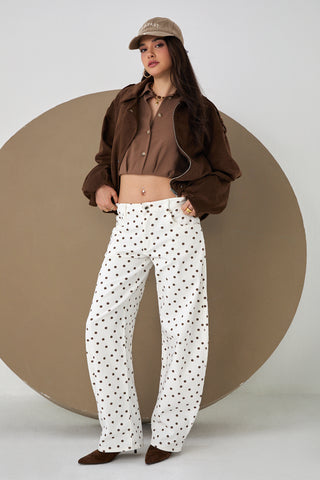 White Polka Dot Wide Leg Pants