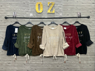 Italian Brown Embellished Drawstring Hem One Size Sweatshirt — supplier photo