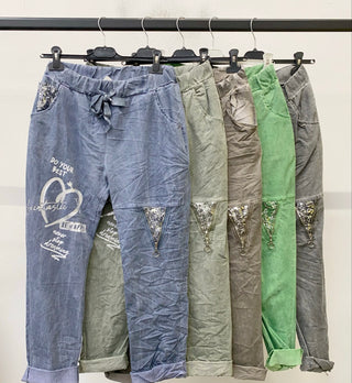 Green Sequin Embellished Jogger Pants