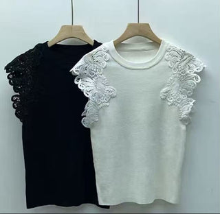 Black Lace Embellished Top
