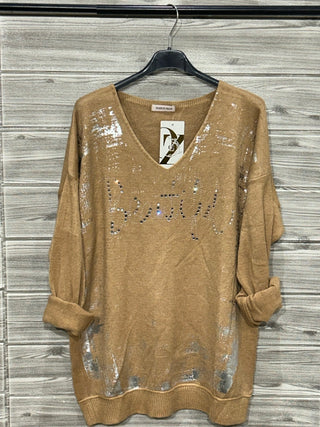 Italian Embellished Lettering Relaxed Pullover — supplier photo