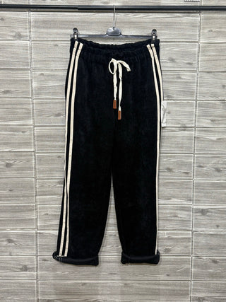 Italian Black Metallic Side Stripe Drawstring One Size Pants — supplier photo