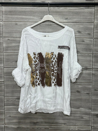 Italian White Sequin Panel Long Sleeve One Size Top — supplier photo