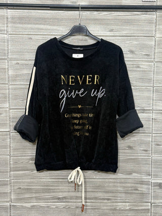 Italian Black Embellished Drawstring Hem One Size Sweatshirt — supplier photo
