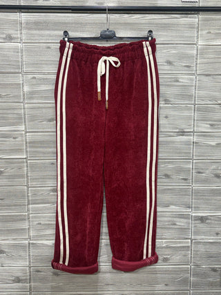 Italian Burgundy Metallic Side Stripe Drawstring One Size Pants — supplier photo