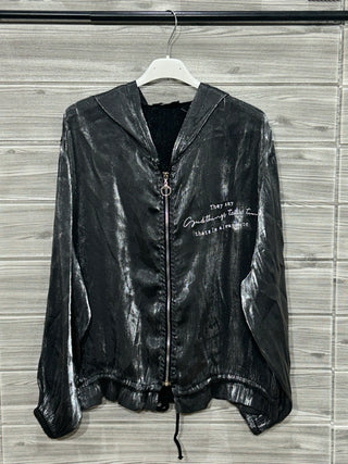 Italian Black Metallic Zip Front Drawstring One Size Jacket — supplier photo