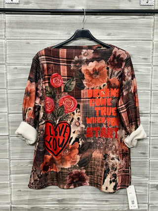 Italian Red Mixed Print Relaxed One Size Pullover — supplier photo