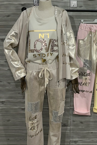 Style the Beige Metallic Glam Zip Up Jacket exclusively at Born To Glam