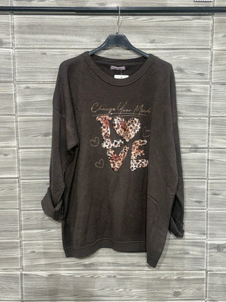 Italian Brown Leopard LOVE One Size Pullover — supplier photo