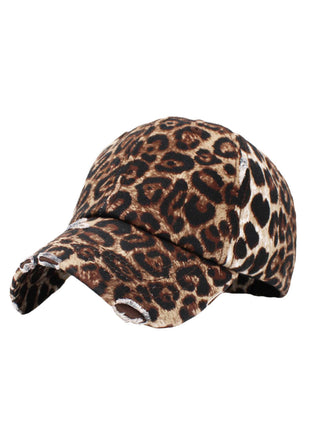 Leopard Print Distressed Baseball Cap - One Size