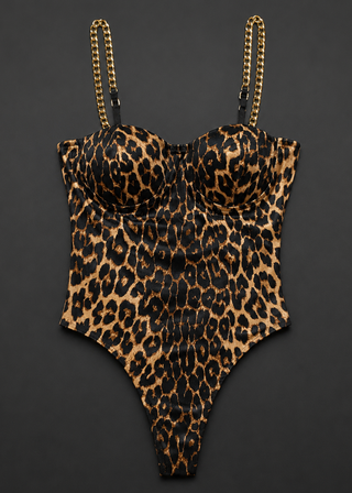 Leopard Print Bodysuit with Gold Chain Straps view 2