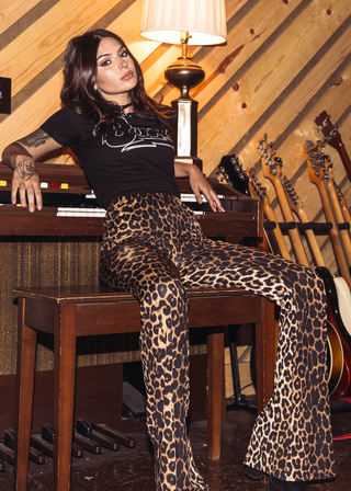 Leopard Print Bell Bottom Flare Pants view 2