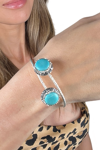 Double Gemstone 925 Sterling Silver Adjustable Bracelet - Born To Glam