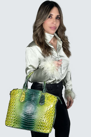 Vegan Leather Crocodile Print Handbag - Born To Glam