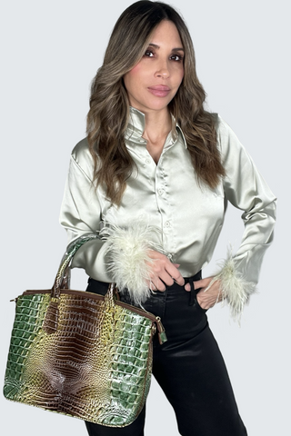Vegan Leather Crocodile Print Handbag - Born To Glam