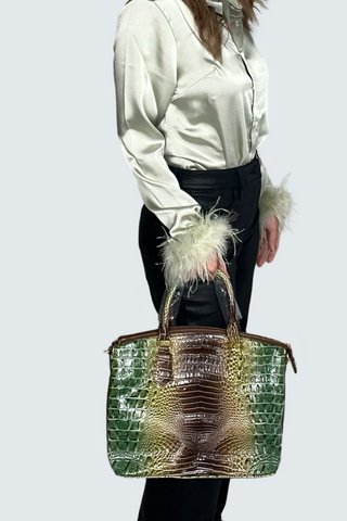 Vegan Leather Crocodile Print Handbag - Born To Glam