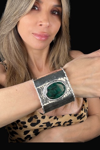 Gemstone Silver Adjustable Statement Cuff Bracelet - Born To Glam