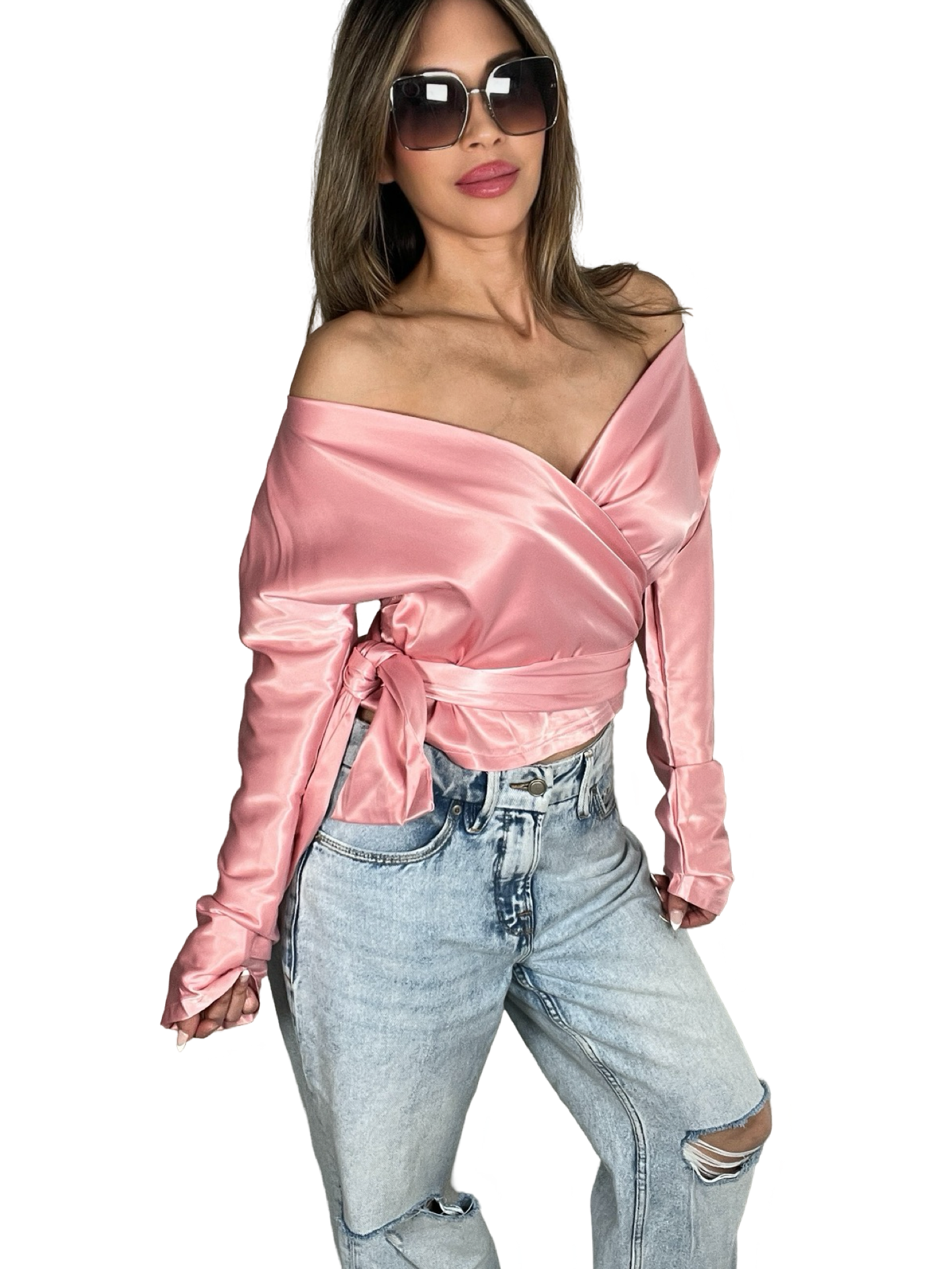 Wrap Style Stretch Satin Blouse - Born To Glam