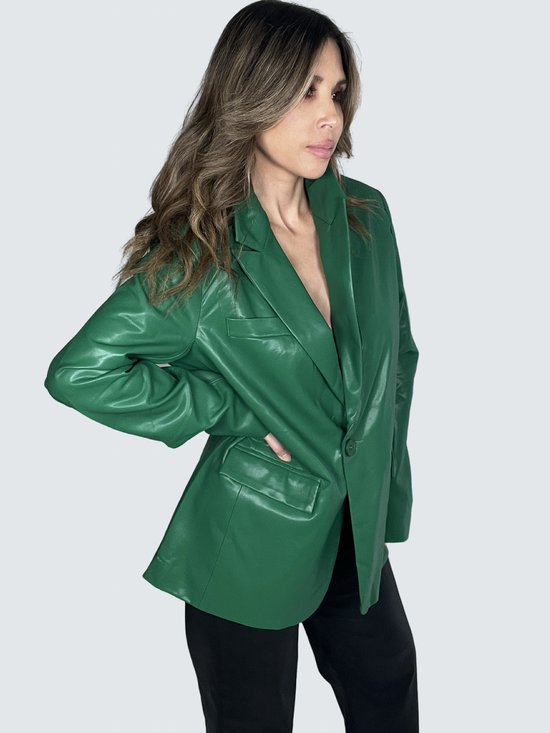 Green Oversized Pu Blazer