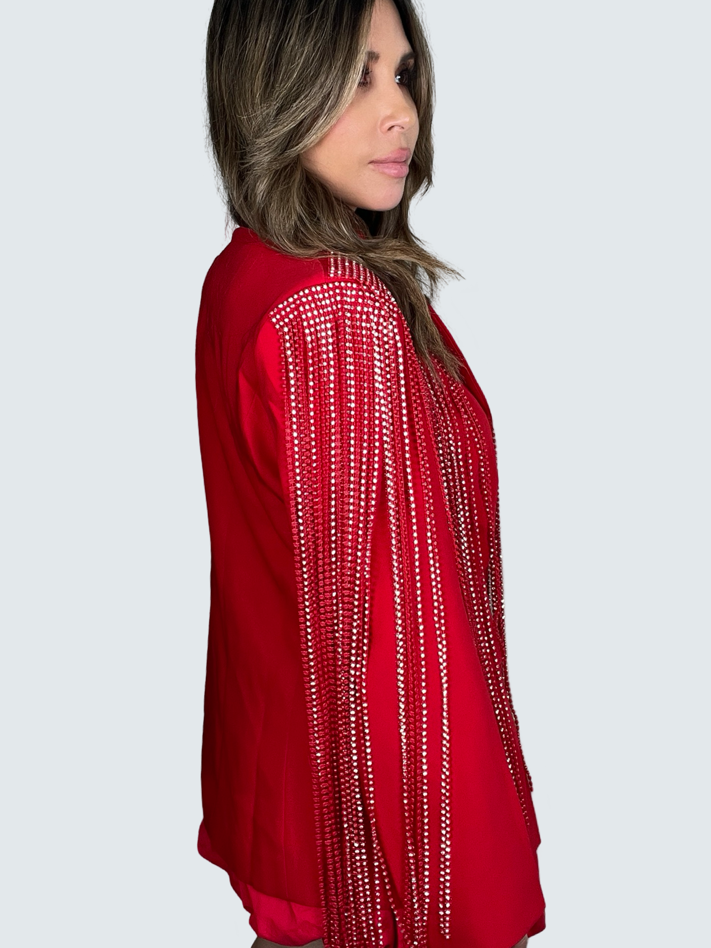 Red Rhinestone Fringe Blazer