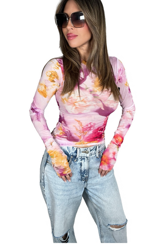 Pink Tye Dye Sheer Mesh Top - Born To Glam