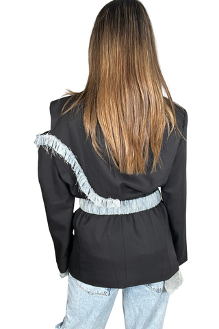 Denim Contrast Oversized Blazer - Born To Glam