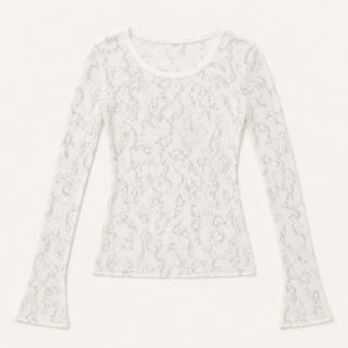 Origami 5072 soft ivory rhinestone swirl mesh top flat lay