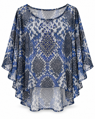 Blue Snakeskin Rhinestone One Sized Cape Top