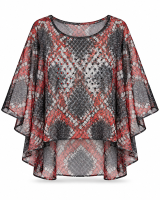 Red Snakeskin Rhinestone One Sized Cape Top