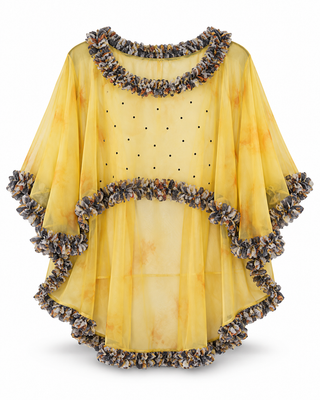 Yellow Floral Ruffle Rhinestone One Sized Cape Top
