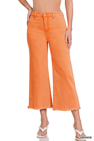 Acid Washed Frayed Cutoff Hem Straight Wide Pants - Born To Glam