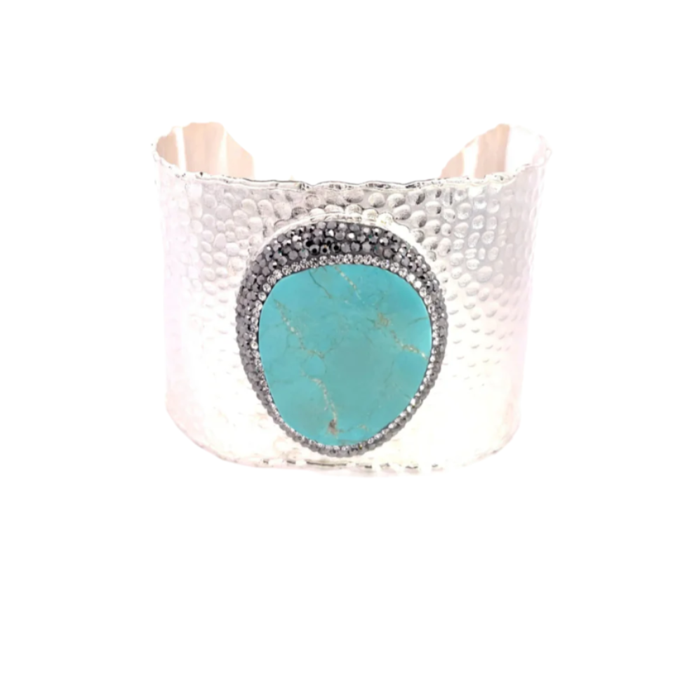 Gemstone Silver Adjustable Statement Cuff Bracelet - Born To Glam