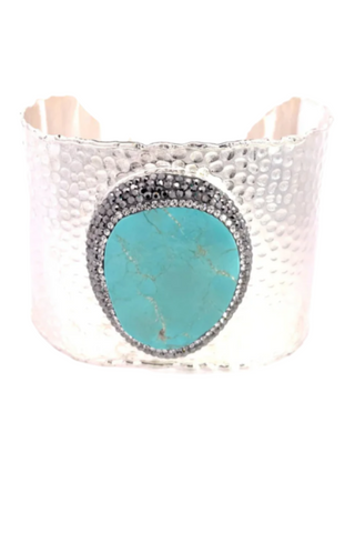 Gemstone Silver Adjustable Statement Cuff Bracelet - Born To Glam
