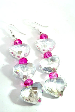Clear Pink Heart Drop Earrings