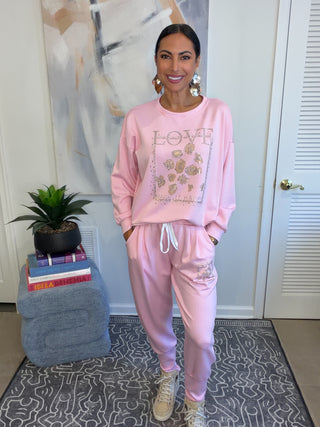 Pink Love Rhinestone Lounge Set