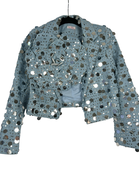 Oversized Rosette Denim Jacket - Born To Glam