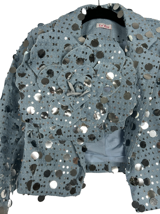 Oversized Rosette Denim Jacket - Born To Glam