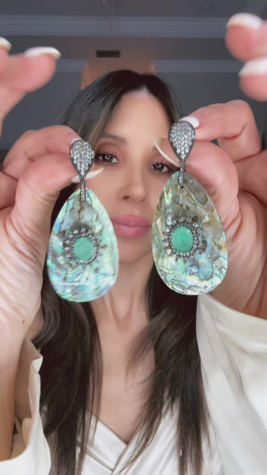 Load and play video in Gallery viewer, Abalone Turquoise Cubic Statement Earring
 Born To Glam