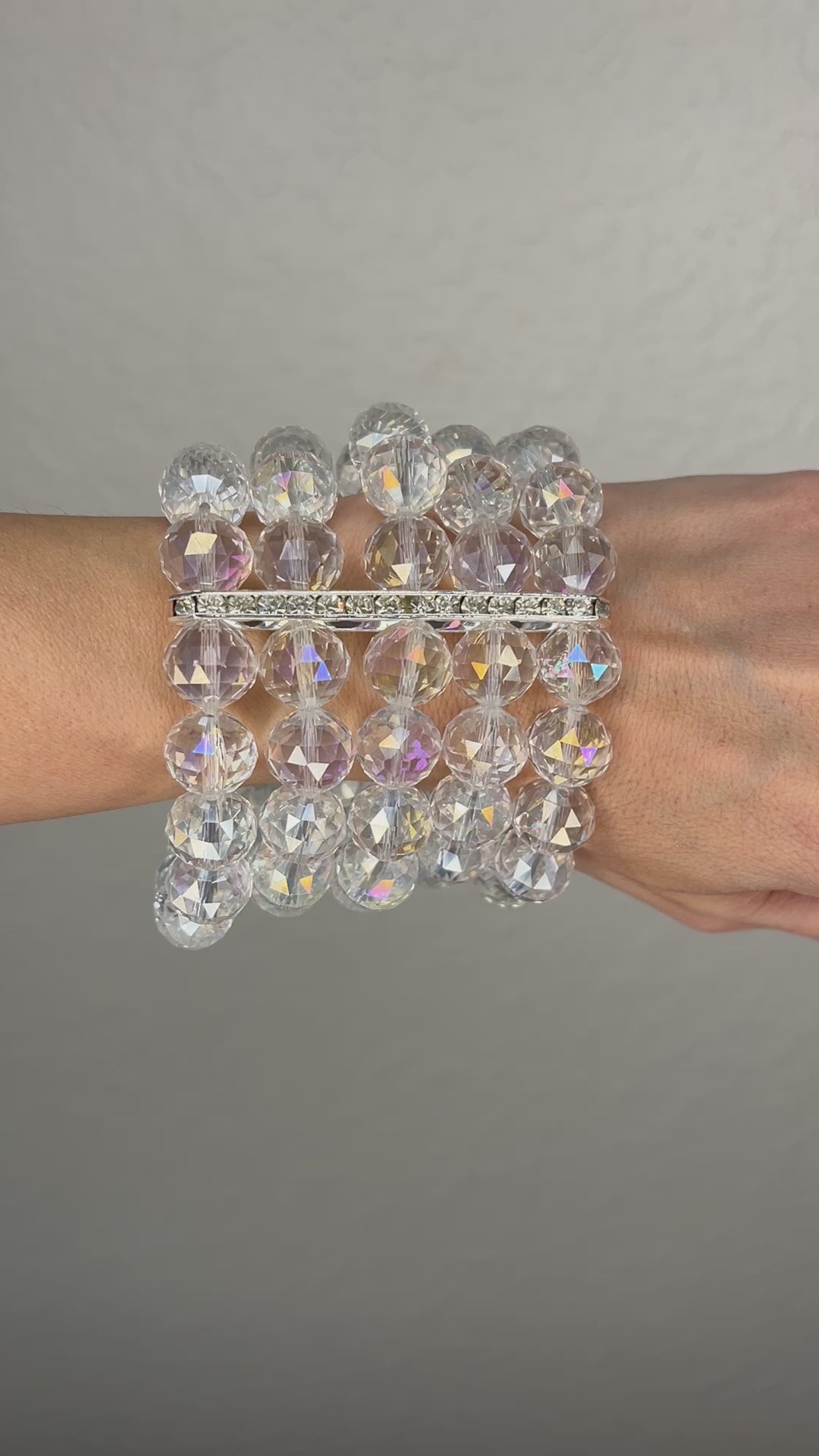 Load and play video in Gallery viewer, Iridescent Crystal Multi Strand Statement Bracelet
