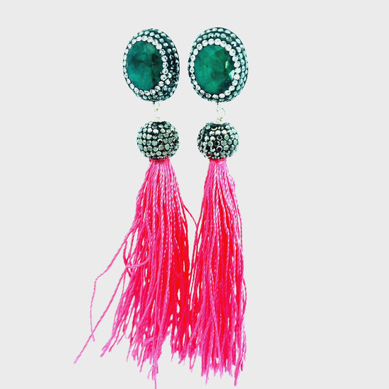 Load and play video in Gallery viewer, Gemstone &amp;amp; Crystal Tassel 925 Sterling Silver Earring
