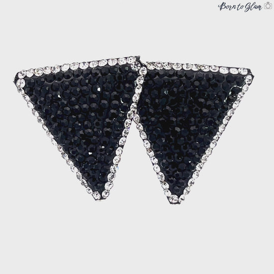 Load and play video in Gallery viewer, Triangle Black &amp;amp; Silver Crystal 925 Sterling Silver Stud Earring
