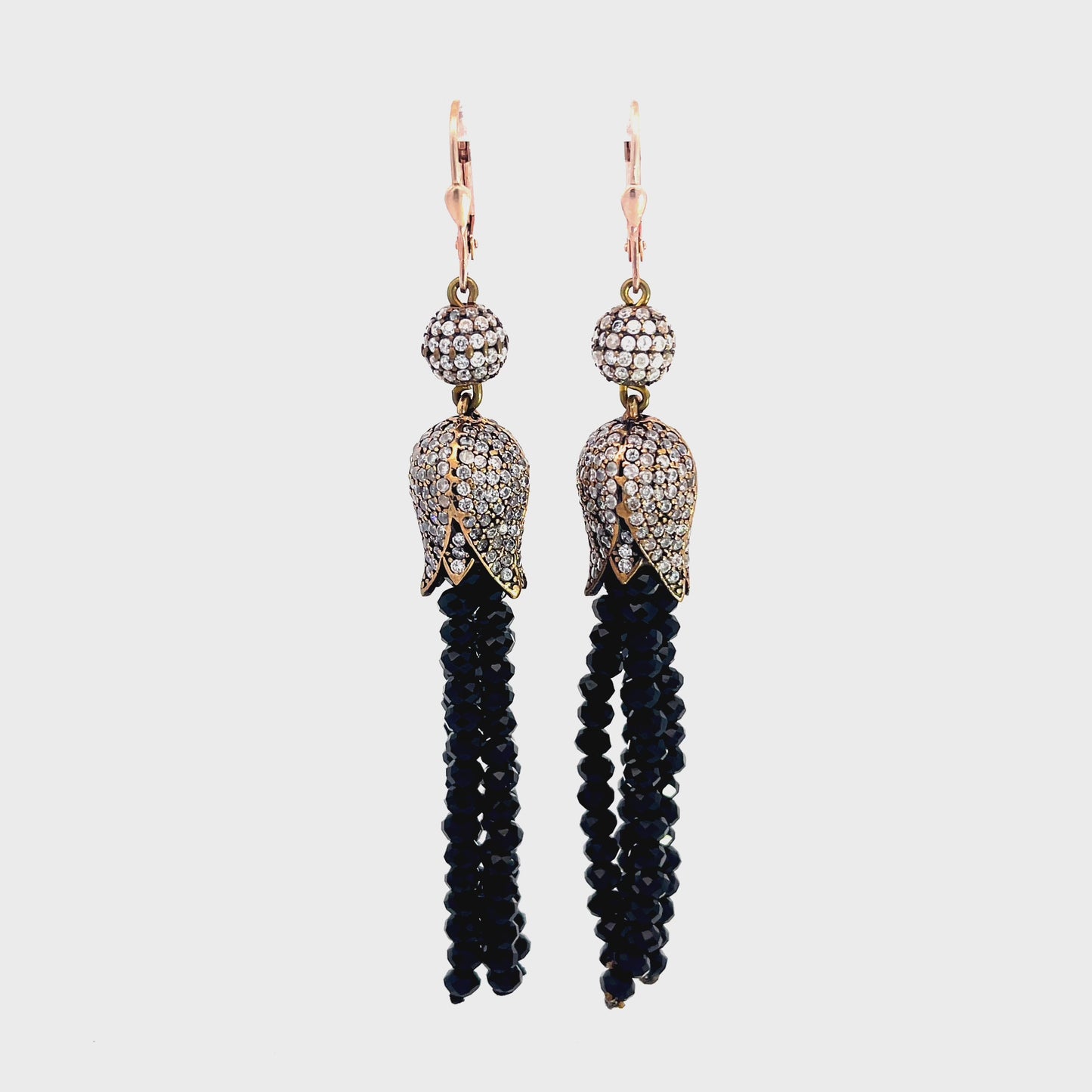 Load and play video in Gallery viewer, Black Crystal Tassel Sterling Silver Long Earring
