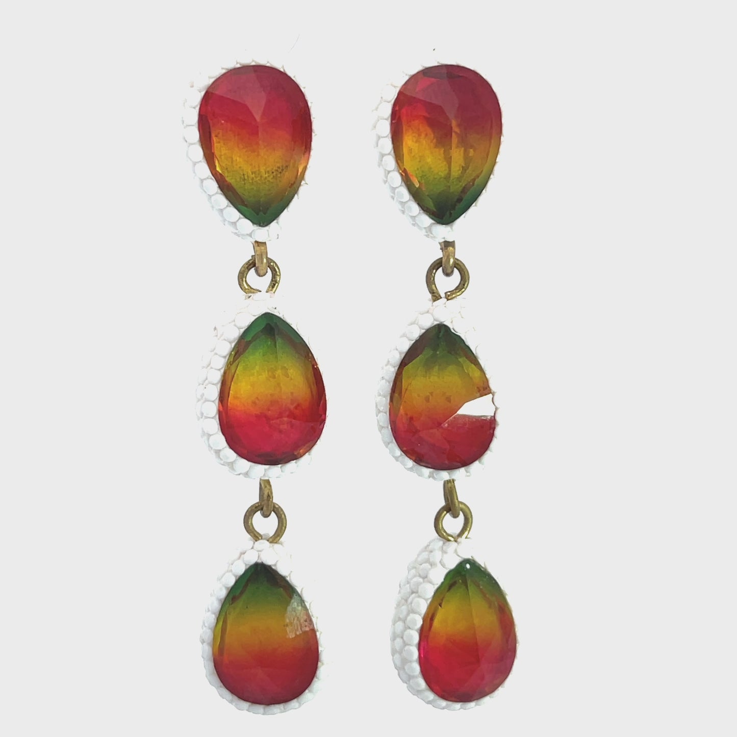 Load and play video in Gallery viewer, White Crystal Multicolor Gemstone 3 Tier Sterling Silver Earrings
