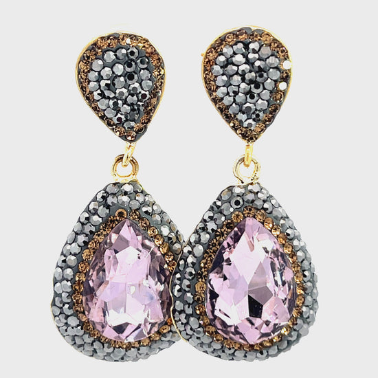 Load and play video in Gallery viewer, Light Pink Cubic &amp;amp; Gold Crystal Drop Earring
