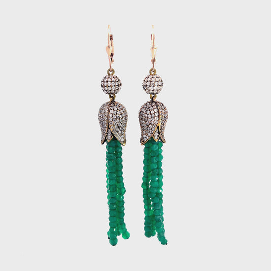 Load and play video in Gallery viewer, Green Crystal Tassel Sterling Silver Long Earring
