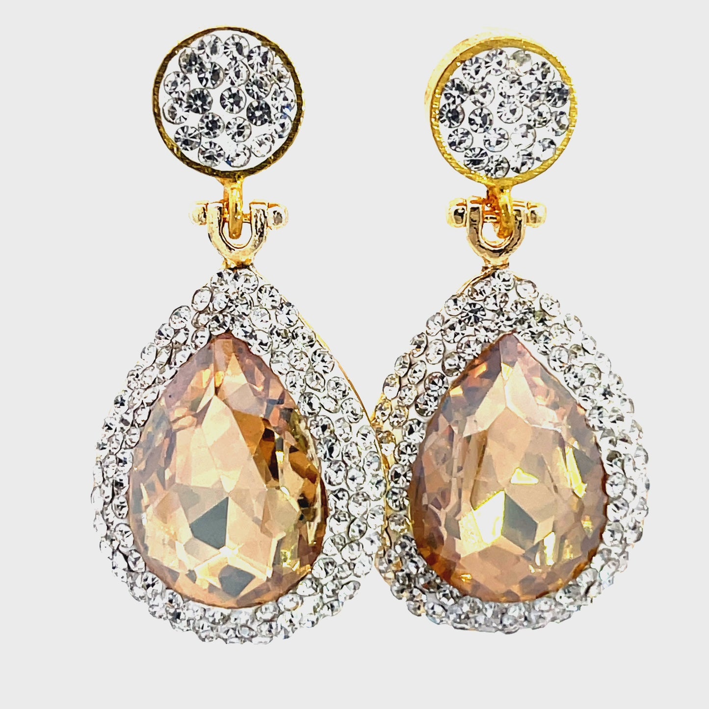 Load and play video in Gallery viewer, Champagne Cubic Silver Crystal Gold Plated Drop Earring
