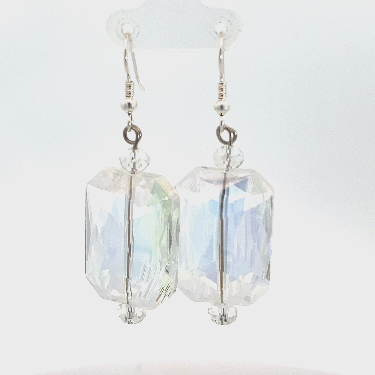 Iridescent Clear Colorized Rectangle Crystal Earring