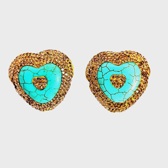 Load and play video in Gallery viewer, Turquoise Champagne Heart Stud Earrings
