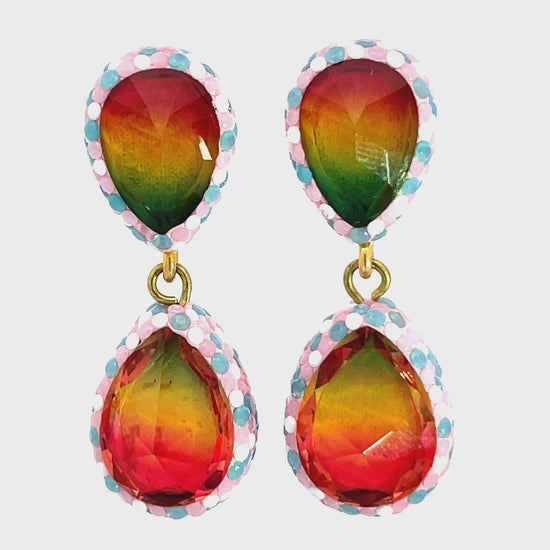 Load and play video in Gallery viewer, Pink &amp;amp; Blue Crystal Multicolor Gemstone Sterling Silver Earrings
